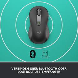 Logitech Signature M650 L left optická myš, přenos bezdrátový, Bluetooth®, 5 tlačítko, 4000 dpi, grafitová
