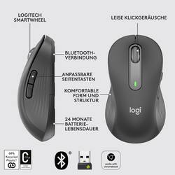 Logitech Signature M650 L left optická myš, přenos bezdrátový, Bluetooth®, 5 tlačítko, 4000 dpi, grafitová