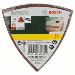Bosch Accessories 2607019488 brusný papír pro delta brusky na suchý zip, s otvory Zrnitost 60 Rozměr přes roh 93 mm 25 ks