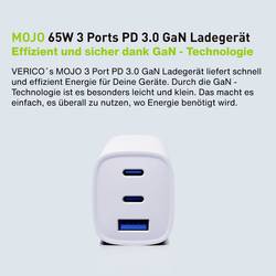 Verico Mojo 65W GaN 3 USB nabíječka, 1x USB A , 2x USB-C®, 65 W, Dodávka energie, bílá