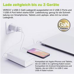 Verico Mojo 65W GaN 3 USB nabíječka, 1x USB A , 2x USB-C®, 65 W, Dodávka energie, bílá