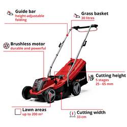 Einhell Power X-Change GE-CM 18/33 Li (1x4,0Ah) akumulátor Akumulátorová sekačka vč. nabíječky, + akumulátor 18 V šířka sekání 33 cm Určen pro 200 m²