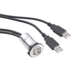 TRU COMPONENTS USB-06 Dvojitý USB vestavný konektor zásuvka, vestavná 2x USB zásuvka typ A ⇔ 2x zástrčka USB typ A s 60cm kabel Množství: 1 ks