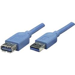 Manhattan USB kabel USB 3.2 Gen1 USB-A zástrčka, USB-A zásuvka 2.00 m modrá pozlacené kontakty, UL certifikace 322379-CG