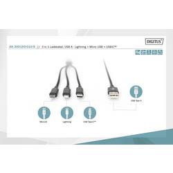 Digitus Nabíjecí kabel USB Apple Lightning konektor, USB-A zástrčka, USB-C ® zástrčka, USB Micro-B zástrčka 1.00 m černá extrémně odolné pletené stínění,