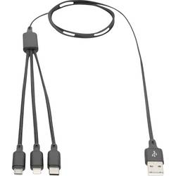 Digitus Nabíjecí kabel USB Apple Lightning konektor, USB-A zástrčka, USB-C ® zástrčka, USB Micro-B zástrčka 1.00 m černá extrémně odolné pletené stínění,