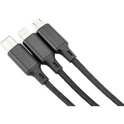 Digitus Nabíjecí kabel USB Apple Lightning konektor, USB-A zástrčka, USB-C ® zástrčka, USB Micro-B zástrčka 1.00 m černá extrémně odolné pletené stínění,