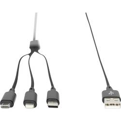 Digitus Nabíjecí kabel USB Apple Lightning konektor, USB-A zástrčka, USB-C ® zástrčka, USB Micro-B zástrčka 1.00 m černá extrémně odolné pletené stínění,