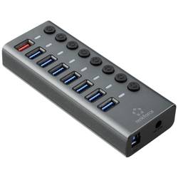 Renkforce RF-6049086 USB Hub 8 portů USB-A USB 3.2 Gen2 10 GBit/s lze spínat jednotlivě, se stavovými LED, s hliníkovým krytem stříbrnočerná RF-HUB-380