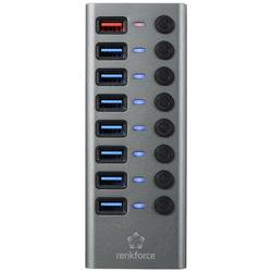 Renkforce RF-6049086 USB Hub 8 portů USB-A USB 3.2 Gen2 10 GBit/s lze spínat jednotlivě, se stavovými LED, s hliníkovým krytem stříbrnočerná RF-HUB-380