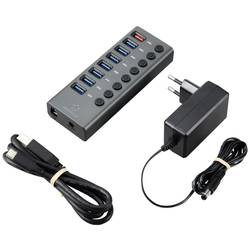 Renkforce RF-6049086 USB Hub 8 portů USB-A USB 3.2 Gen2 10 GBit/s lze spínat jednotlivě, se stavovými LED, s hliníkovým krytem stříbrnočerná RF-HUB-380