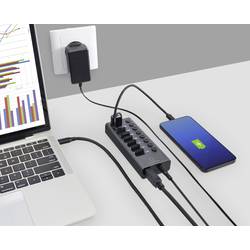 Renkforce RF-6049086 USB Hub 8 portů USB-A USB 3.2 Gen2 10 GBit/s lze spínat jednotlivě, se stavovými LED, s hliníkovým krytem stříbrnočerná RF-HUB-380