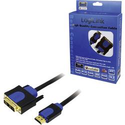 LogiLink DVI / HDMI kabelový adaptér DVI-D 18 + 1 pól Zástrčka, Zástrčka HDMI-A 2.00 m černá CHB3102 pozlacené kontakty, lze šroubovat DVI kabel