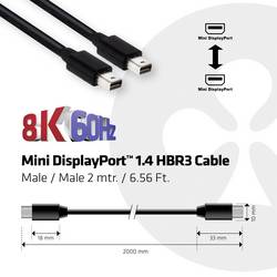 club3D Mini-DisplayPort kabel Mini DisplayPort konektory, Mini DisplayPort konektory 2.00 m černá CAC-1164 8K UHD Kabel DisplayPort