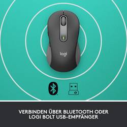 Logitech Signature M650 L optická myš, přenos bezdrátový, Bluetooth®, 5 tlačítko, 4000 dpi, grafitová