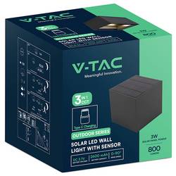 V-TAC VT-409CCT-B 23770-1 venkovní solární nástěnné osvětlení s PIR senzorem LED 9 W černá