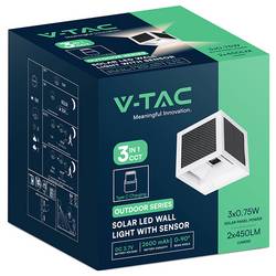 V-TAC VT-408CCT-W 24295 venkovní solární nástěnné osvětlení s PIR senzorem LED 9 W bílá