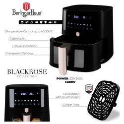 BerlingerHaus BH9488 horkovzdušná fritéza 5 l 1 400 W nepřilnavý povlak, horkovzdušný, Kontrolní okénko, funkce časovače, Digitální časovač černá, růžovozlatá