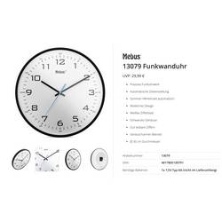 Mebus 13079 DCF rádiové hodiny 30 cm , černá, tiché hodiny (bez tikání)