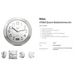 Mebus 41964 Quartz nástěnné hodiny hliník, vhodné do koupelny / vlhkého prostoru