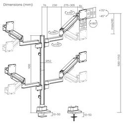 SpeaKa Professional SP-MM-1070 držák na stůl pro monitor 4 Displej: (s) 43,2 cm (17) - 101,6 cm (40) hliník naklápěcí, nakláněcí, nastavitelná výška