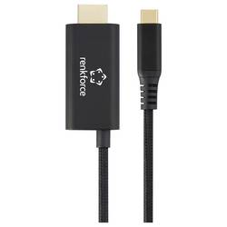 Renkforce USB-C® / HDMI kabel USB-C ® zástrčka, Zástrčka HDMI-A, USB-C ® zásuvka 1.00 m černá RF-7116128 s nabíjecí zásuvkou , 4K UHD Kabel pro displeje USB-C®