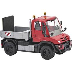Busch 50937 H0 model nákladního vozidla Mercedes Benz Unimog U430, doprovodná opatření pro přepravu těžkých břeh