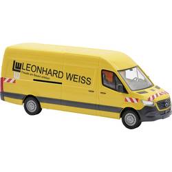 Busch 52641 H0 model autobusu, model zásahového vozidla Mercedes Benz Sprinter skříňový vozík, Leonhard bílá, žlutá s černobílým potisku