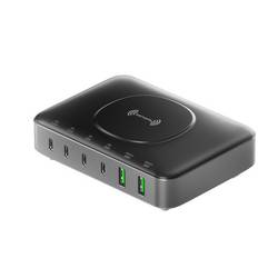 4Smarts Stolní nabíječka, GaN, USB Power Delivery (USB-PD) , bezdrátová nabíječka, 2x USB A, 4x USB-C®, Qi standard, 100 W, Quick Charge 3.0, Dodávka energie,