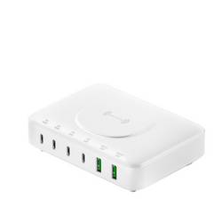 4Smarts Stolní nabíječka, GaN, USB Power Delivery (USB-PD) , bezdrátová nabíječka, 2x USB A, 4x USB-C®, Qi standard, 100 W, Quick Charge 3.0, Dodávka energie,