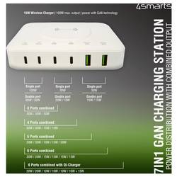 4Smarts Stolní nabíječka, GaN, USB Power Delivery (USB-PD) , bezdrátová nabíječka, 2x USB A, 4x USB-C®, Qi standard, 100 W, Quick Charge 3.0, Dodávka energie,