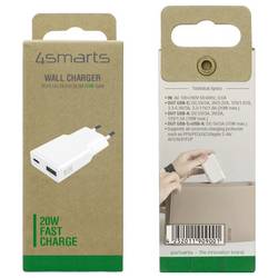 4Smarts USB nabíječka, GaN, USB Power Delivery (USB-PD) , USB A, USB-C®, 20 W, Dodávka energie, bílá