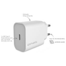 4Smarts USB nabíječka, USB Power Delivery (USB-PD) , USB-C®, 20 W, Dodávka energie, bílá