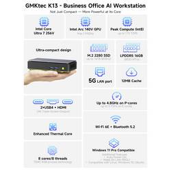 GMKtec mini PC (HTPC) K13 Intel® Core™ Ultra 7 256V Intel® Core™ Ultra 7 256V 4.8 GHz 16 GB RAM 512 GB SSD Intel Arc™ Win 11 Pro K13 Intel® Core™ Ultra 7 256V