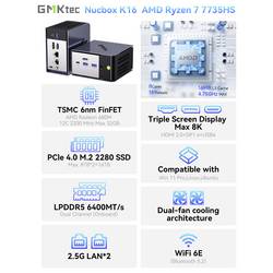 GMKtec mini PC (HTPC) K16 AMD Ryzen 7 680M 32GB+512GB AMD Ryzen 7 7735HS 4.75 GHz 32 GB RAM 512 GB SSD AMD Grafika Radeon 680M Win 11 Pro K16 AMD Ryzen 7 680M