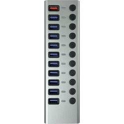 Maxtrack CH12L USB Hub 10 portů USB-A USB 3.0 5 GBit/s lze spínat jednotlivě stříbrnošedá CH12L