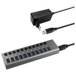 Maxtrack CH12L USB Hub 10 portů USB-A USB 3.0 5 GBit/s lze spínat jednotlivě stříbrnošedá CH12L