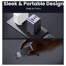 UGREEN Nexode S nabíjecí adaptér, GaN, 2x USB-C®, 1x USB A , 65 W, Power Delivery 3.0, Rychlé nabíjení, šedá