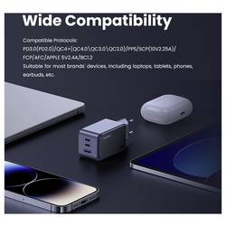 UGREEN Nexode S nabíjecí adaptér, GaN, 2x USB-C®, 1x USB A , 65 W, Power Delivery 3.0, Rychlé nabíjení, šedá