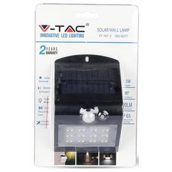V-TAC 8277 VT-767-2 solární nástěnné osvětlení s PIR detektorem LED pevně vestavěné LED 1.5 W černá