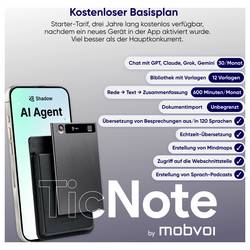 mobvoi 13391 Inteligentní hlasový záznamník Maximální čas nahrávání 434 h šedá Vč. softwaru / aplikace, Audio na text, Formát platební karty, potlačení šumu
