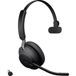 Jabra Evolve2 65 monaural telefon Headset otevřená (On Ear) Bluetooth® stereo černá regulace hlasitosti, Indikátor nabití, Vypnutí zvuku mikrofonu