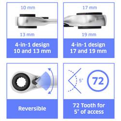 TOOLCRAFT TO-10781151 oboustranný ráčnový klíč Délka klíče (cm) (jen pro nadpis) 10 - 19 mm