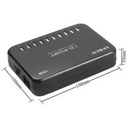 LVSUN 120W Smart 10-Port USB nabíjecí hub, 10x USB A, 120 W, černá