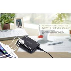 LVSUN 120W Smart 10-Port USB nabíjecí hub, 10x USB A, 120 W, černá