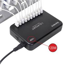 LVSUN 120W Smart 10-Port USB nabíjecí hub, 10x USB A, 120 W, černá