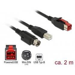 Delock USB kabel USB 2.0 Napájená USB 24V zástrčka, USB-B zástrčka, Hosiden Mini-DIN 3pol. zástrčka 2.00 m černá dvoužilový stíněný 85488