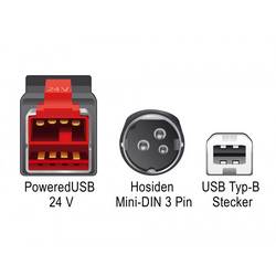 Delock USB kabel USB 2.0 Napájená USB 24V zástrčka, USB-B zástrčka, Hosiden Mini-DIN 3pol. zástrčka 2.00 m černá dvoužilový stíněný 85488