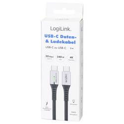 LogiLink Kabel USB-C USB 3.2 Gen2x2 USB-C ® zástrčka 2.00 m černá s LED, 4K UHD, oboustranně zapojitelná zástrčka CU0444