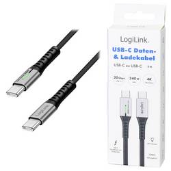 LogiLink Kabel USB-C USB 3.2 Gen2x2 USB-C ® zástrčka 2.00 m černá s LED, 4K UHD, oboustranně zapojitelná zástrčka CU0444